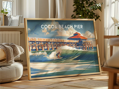 Cocoa Beach Pier Landscape Poster | Cocoa Beach, Florida Travel Wall Art — framed and ready to hang