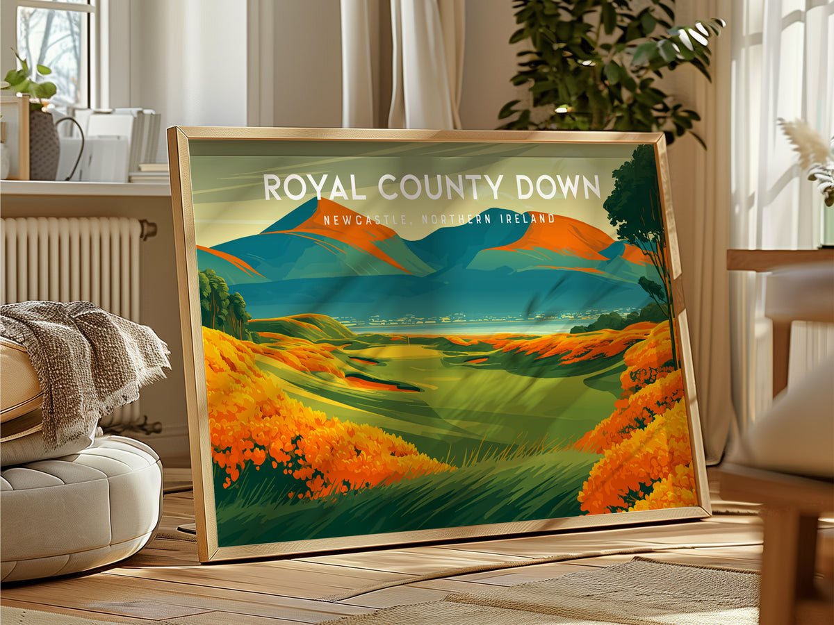 Royal County Down, Newcastle, Northern Ireland Poster | Landscape Links Poster Golf Wall Art — framed and ready to hang