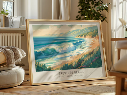 Trestles Beach Landscape Matte Border Poster | San Clemente, California Vacation Wall Art — framed and ready to hang