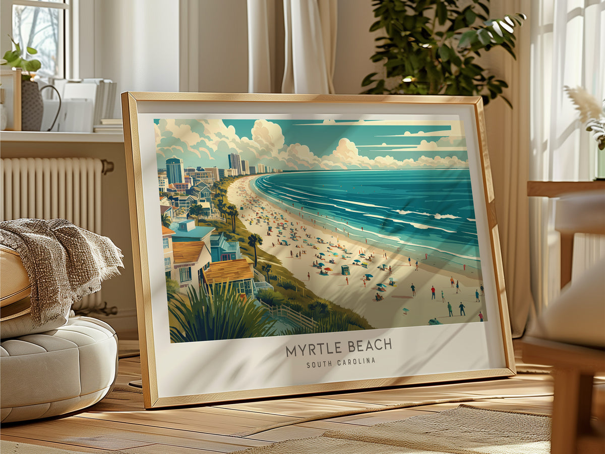 Myrtle Beach Landscape Matte Border Poster | South Carolina Vacation Wall Art — framed and ready to hang