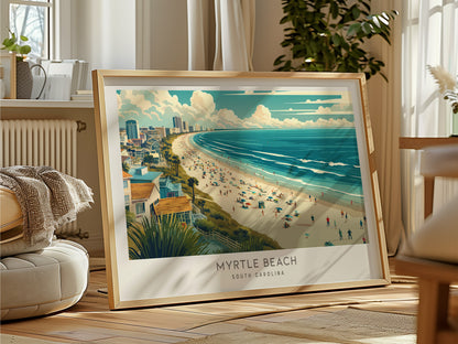 Myrtle Beach Landscape Matte Border Poster | South Carolina Vacation Wall Art — framed and ready to hang