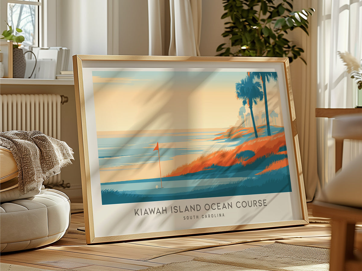 Kiawah Island Ocean Course Landscape Matte Border Poster | South Carolina Golf Course Print & Country Club Decor — framed and