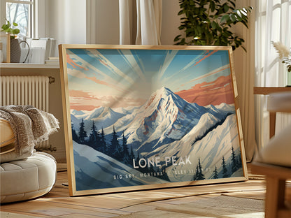 Lone Peak, Big Sky, Montana Landscape Poster | Mountain Destination Print Wall Art — framed and ready to hang