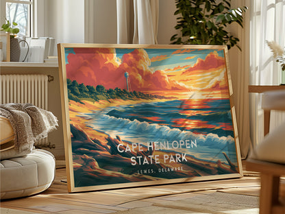 Cape Henlopen State Park Landscape Poster | Lewes, Delaware Destination Print Framed or Unframed — framed and ready to hang