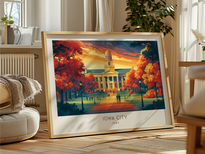 Iowa City Landscape Matte Border Poster | Iowa Framed or Unframed Travel Gift — framed and ready to hang