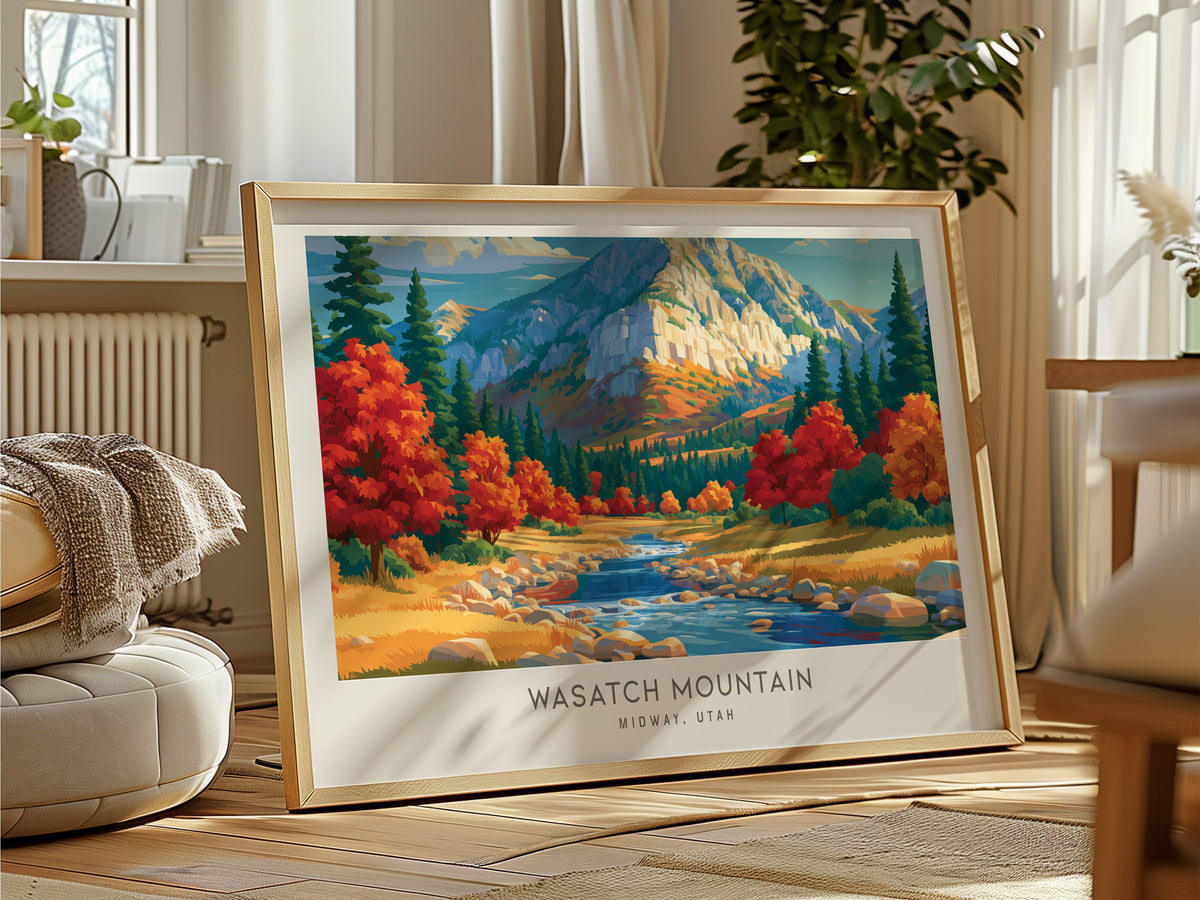 Wasatch Mountain Landscape Matte Border Poster | Midway, Utah Vacation Wall Art — framed and ready to hang