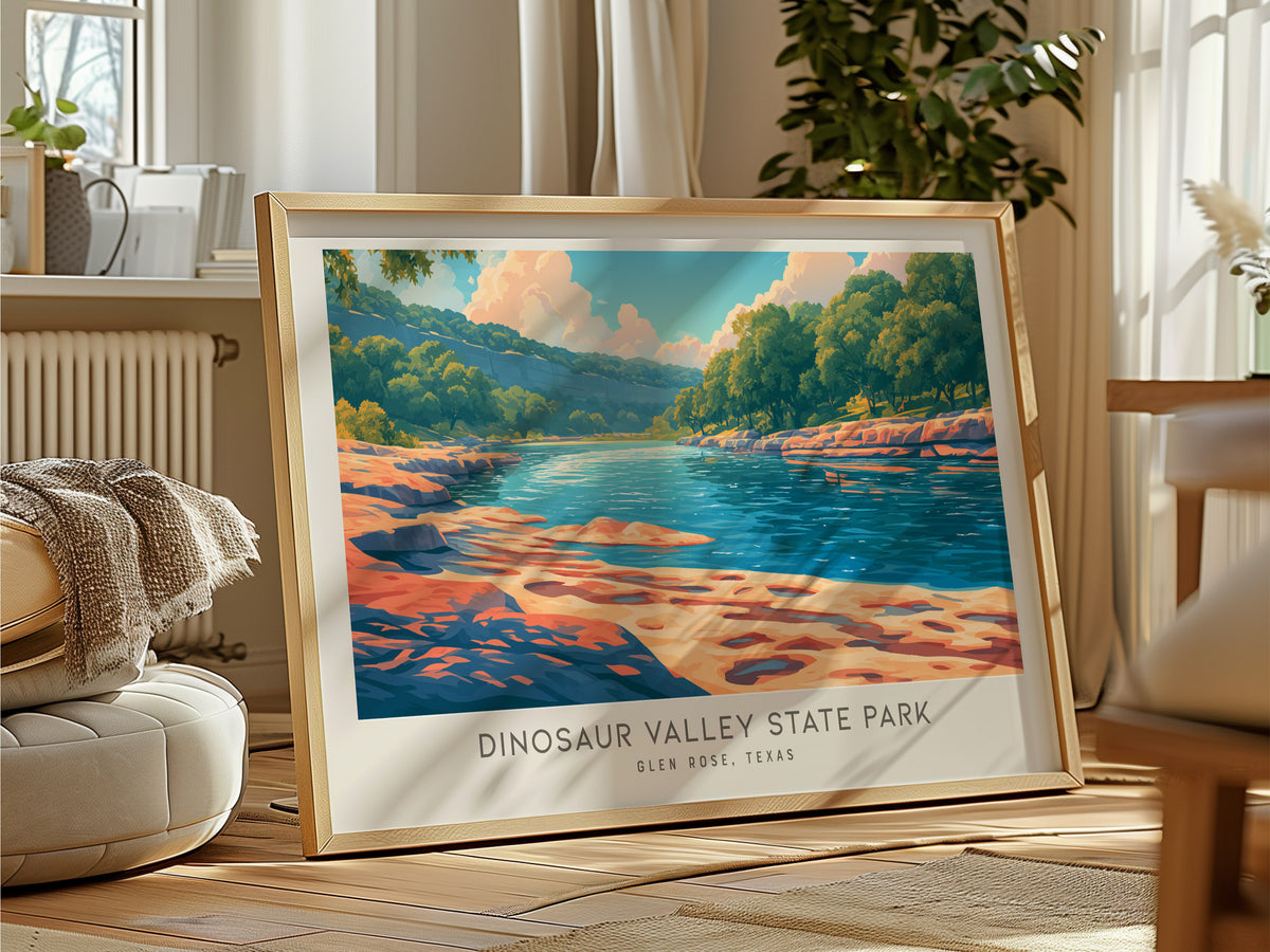 Dinosaur Valley State Park Landscape Matte Border Poster | Glen Rose, Texas Framed or Unframed Travel Wall Art — framed and r