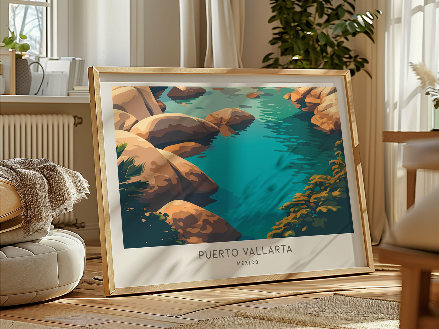 Puerto Vallarta Landscape Matte Border Poster | Travel Wall Art — framed and ready to hang