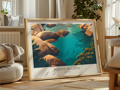 Puerto Vallarta Landscape Matte Border Poster | Travel Wall Art — framed and ready to hang