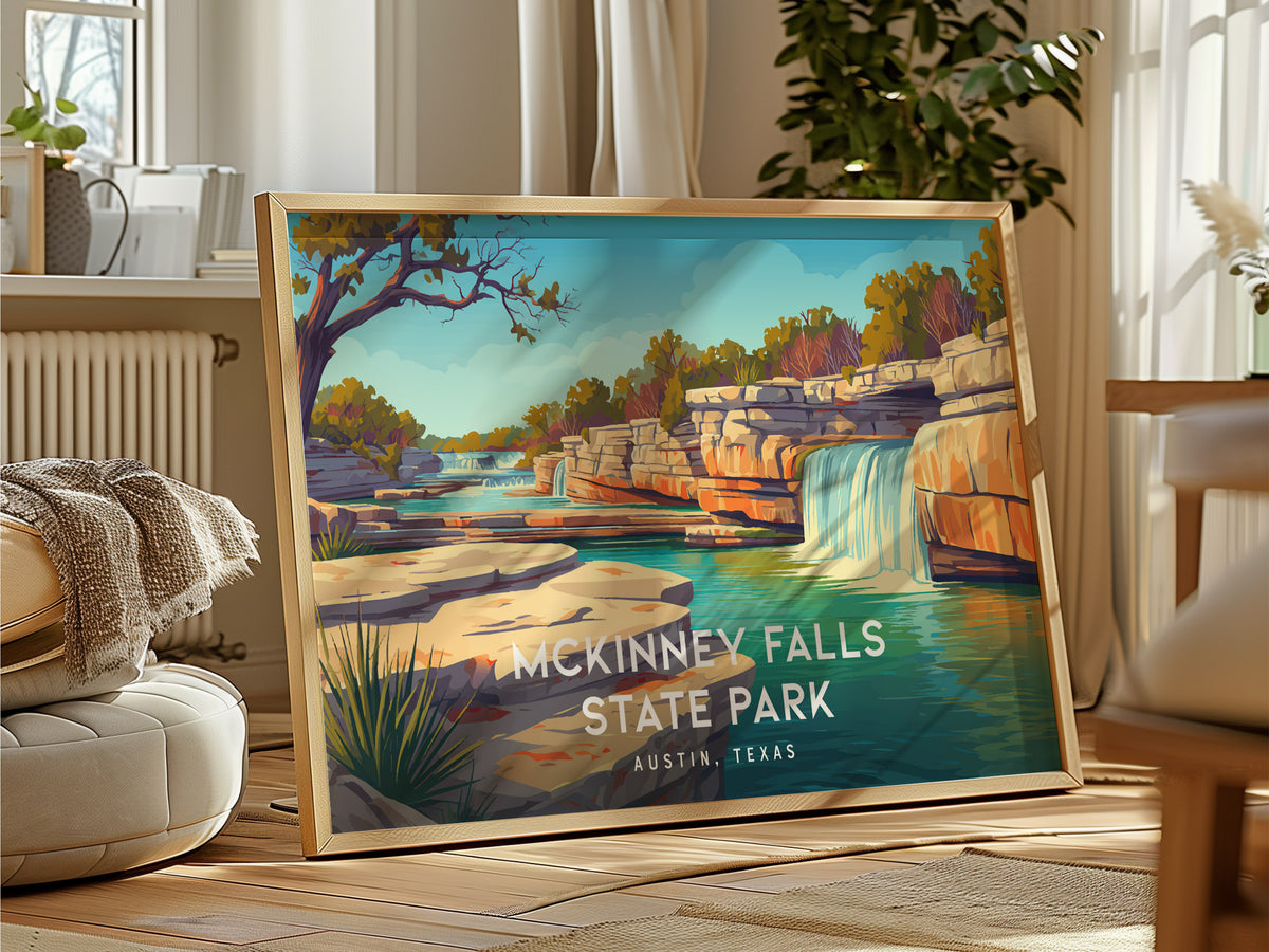 McKinney Falls State Park Landscape Poster | Austin, Texas Vacation Wall Art — framed and ready to hang