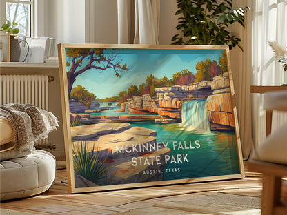 McKinney Falls State Park Landscape Poster | Austin, Texas Vacation Wall Art — framed and ready to hang