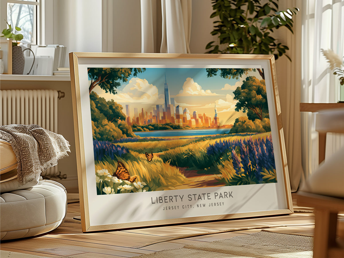 Liberty State Park Landscape Matte Border Poster | Jersey City, New Jersey Framed or Unframed Travel Gift — framed and ready