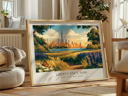Liberty State Park Landscape Matte Border Poster | Jersey City, New Jersey Framed or Unframed Travel Gift — framed and ready