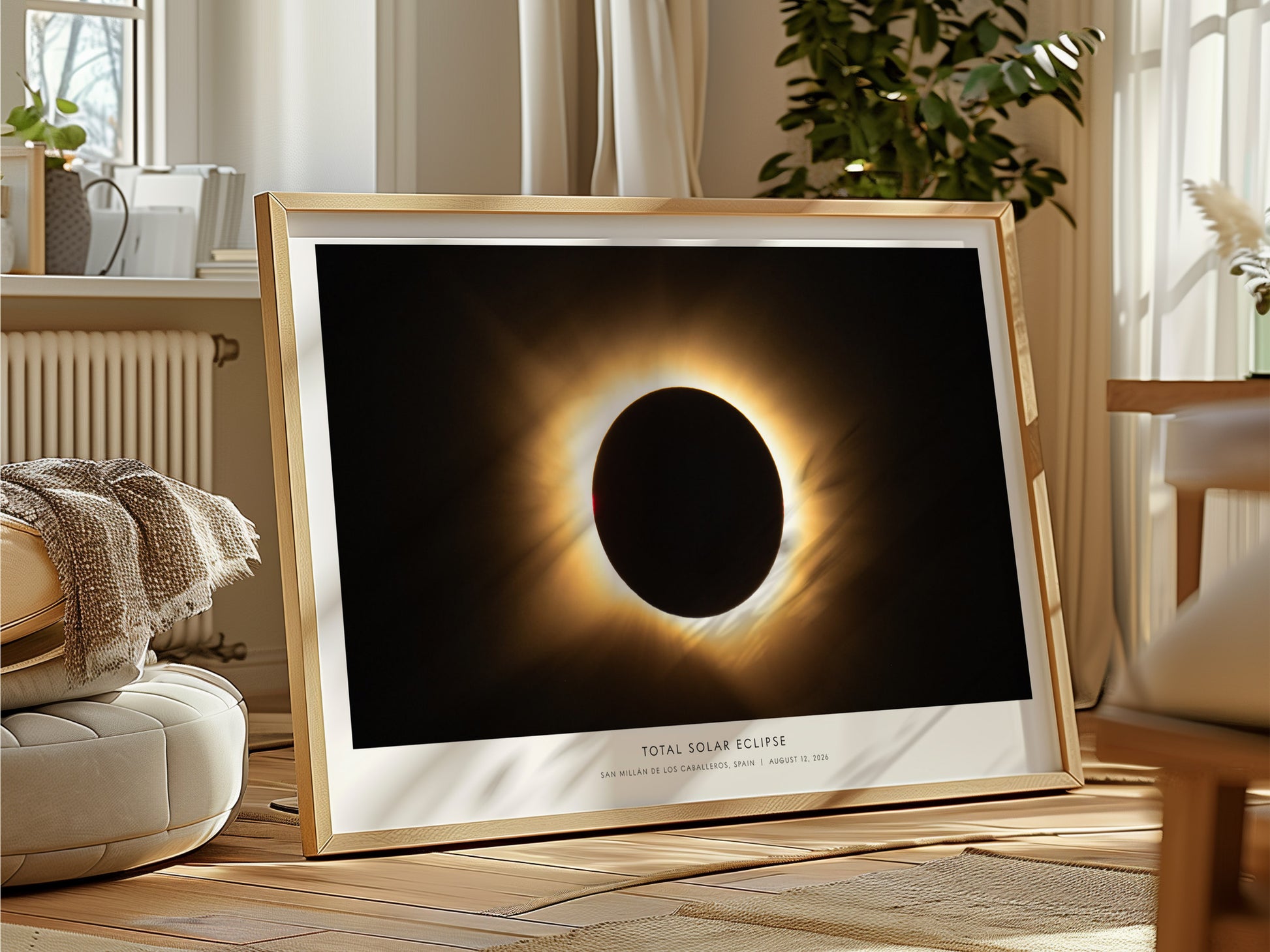Total Solar Eclipse Landscape Poster | NASA Astronomy Print San Millán De Los Caballeros, Spain Wall Art — framed and ready t