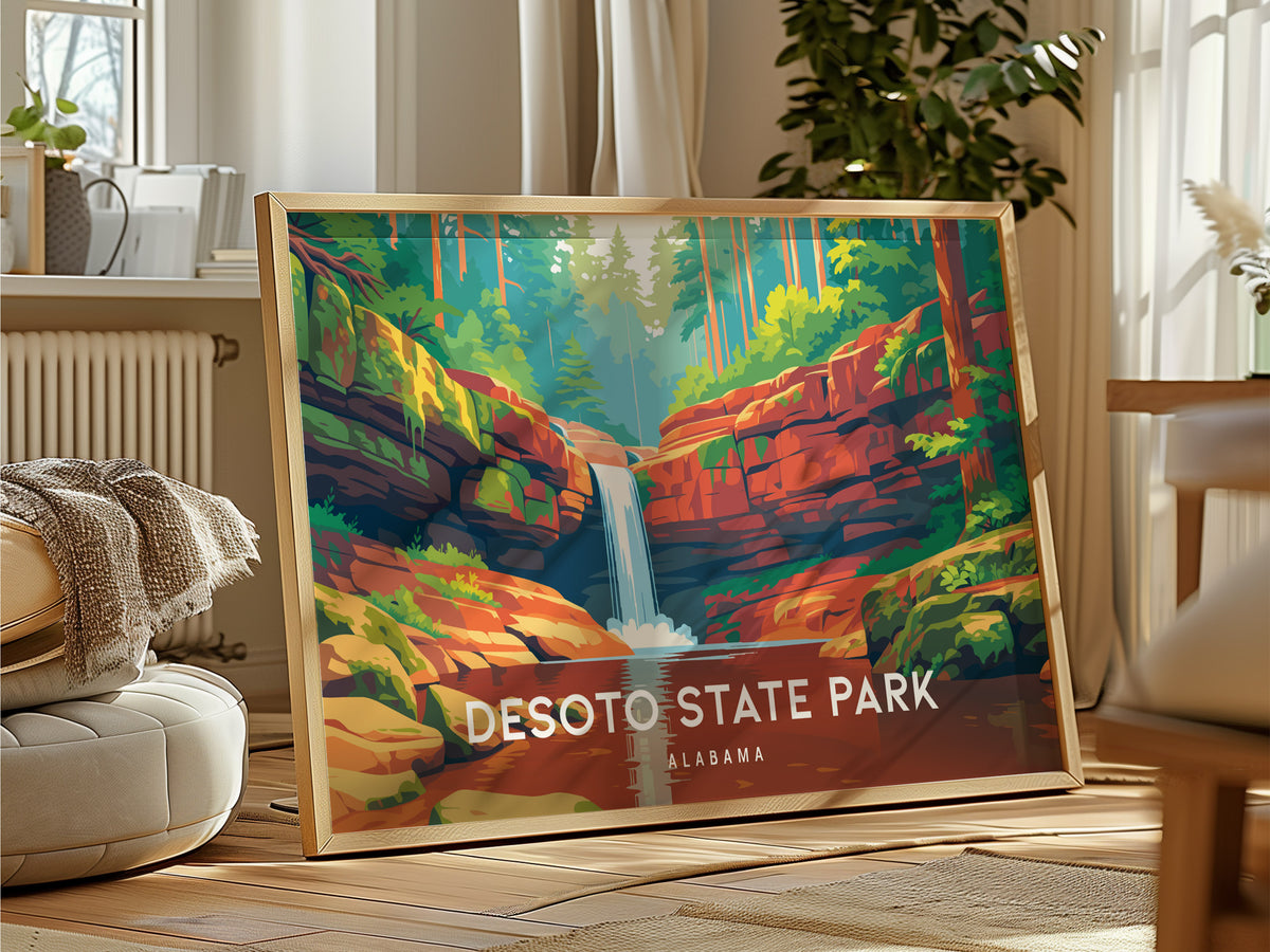 DeSoto State Park Landscape Poster | Alabama Vacation Wall Art — framed and ready to hang