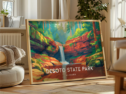 DeSoto State Park Landscape Poster | Alabama Vacation Wall Art — framed and ready to hang