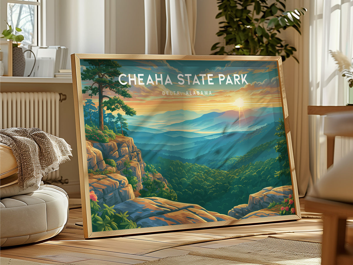 Cheaha State Park Landscape Poster | Delta, Alabama Vacation Wall Art — framed and ready to hang