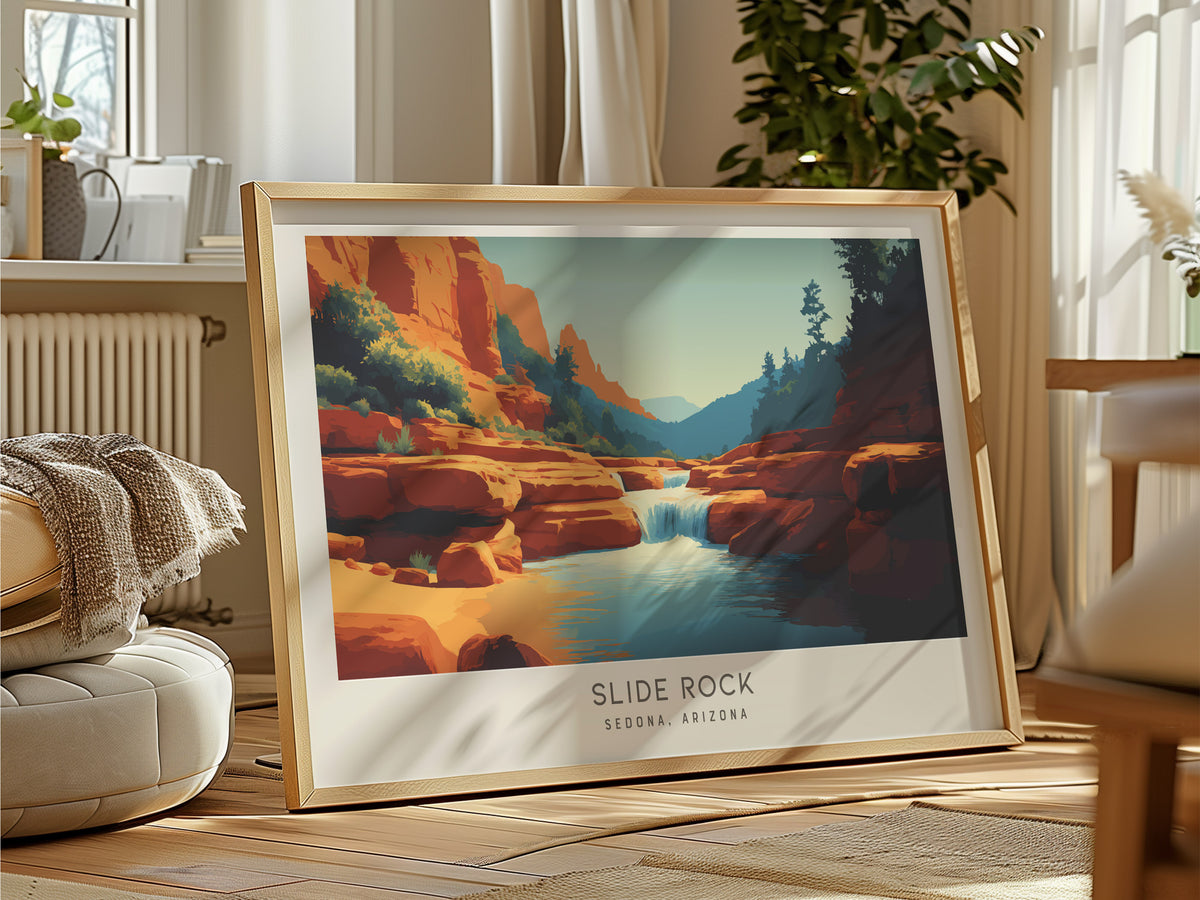 Slide Rock Landscape Matte Border Poster | Sedona, Arizona Vacation Wall Art — framed and ready to hang