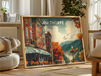 Jim Thorpe, Pennsylvania Landscape Poster | Scenic River Valley Getaway Vacation Wall Art — framed and ready to hang