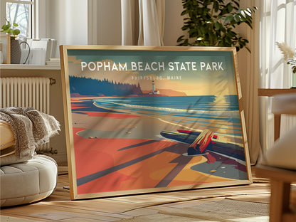 Popham Beach State Park Landscape Poster | Phippsburg, Maine Travel Wall Art — framed and ready to hang