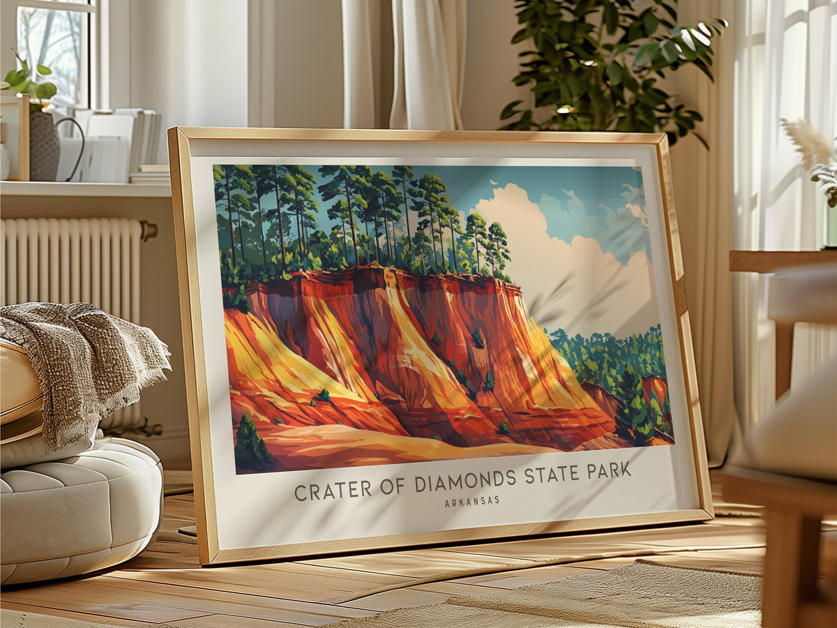 Crater of Diamonds State Park Landscape Matte Border Poster | Arkansas Travel Gift Framed or Unframed — framed and ready to h