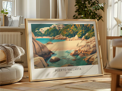 Puerto Vallarta Landscape Matte Border Poster | Travel Wall Art — framed and ready to hang