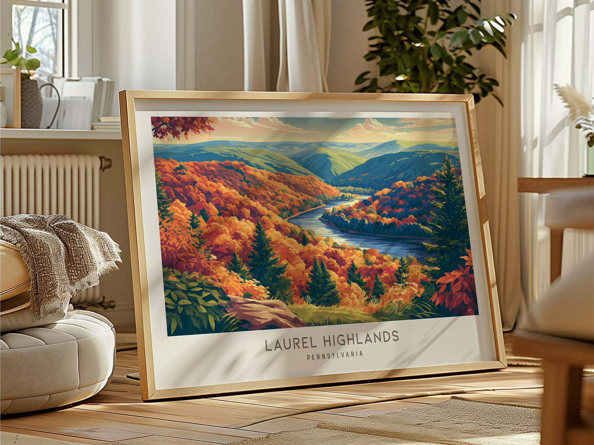 Laurel Highlands Landscape Matte Border Poster | Pennsylvania Vacation Wall Art — framed and ready to hang