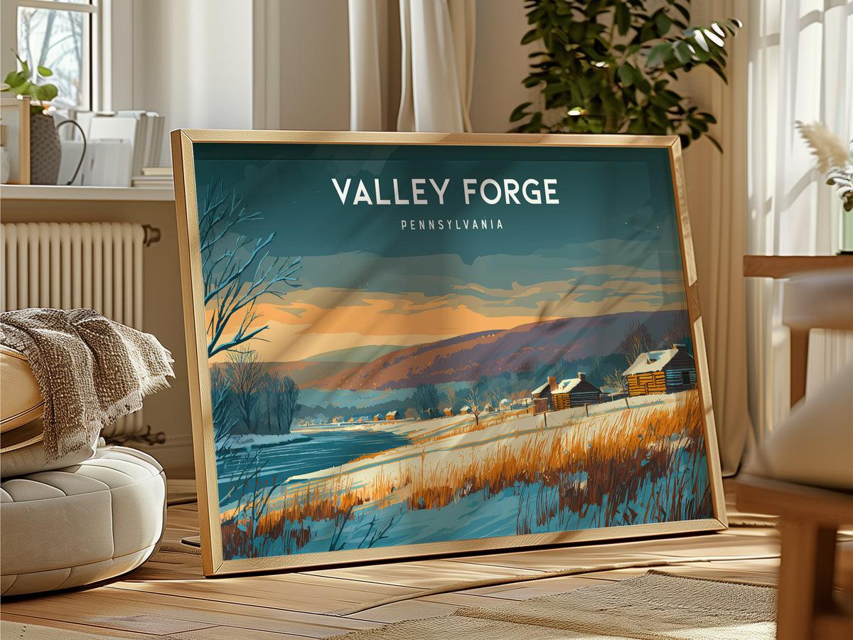 Valley Forge, Pennsylvania Landscape Poster | Revolutionary War Park Vacation Wall Art — framed and ready to hang