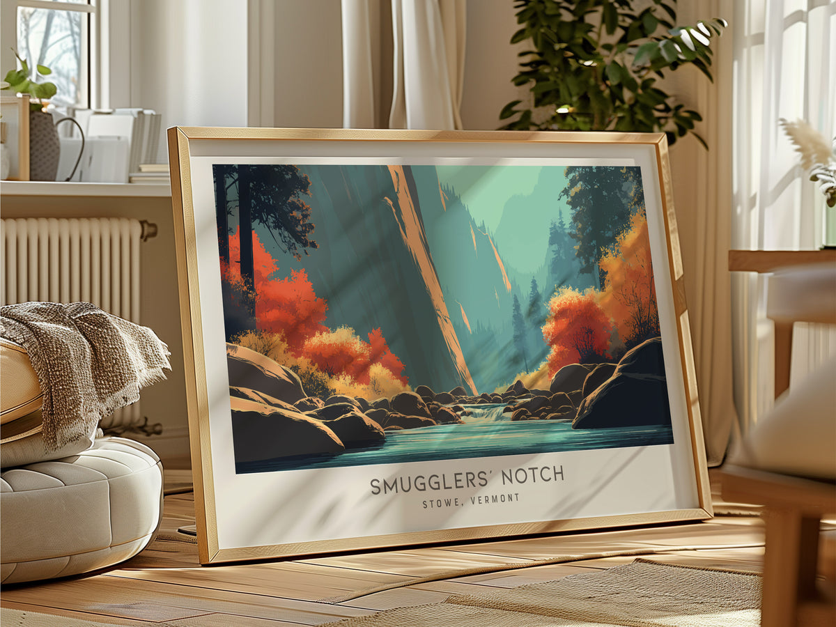 Smugglers' Notch Landscape Matte Border Poster | Stowe, Vermont Vacation Wall Art — framed and ready to hang