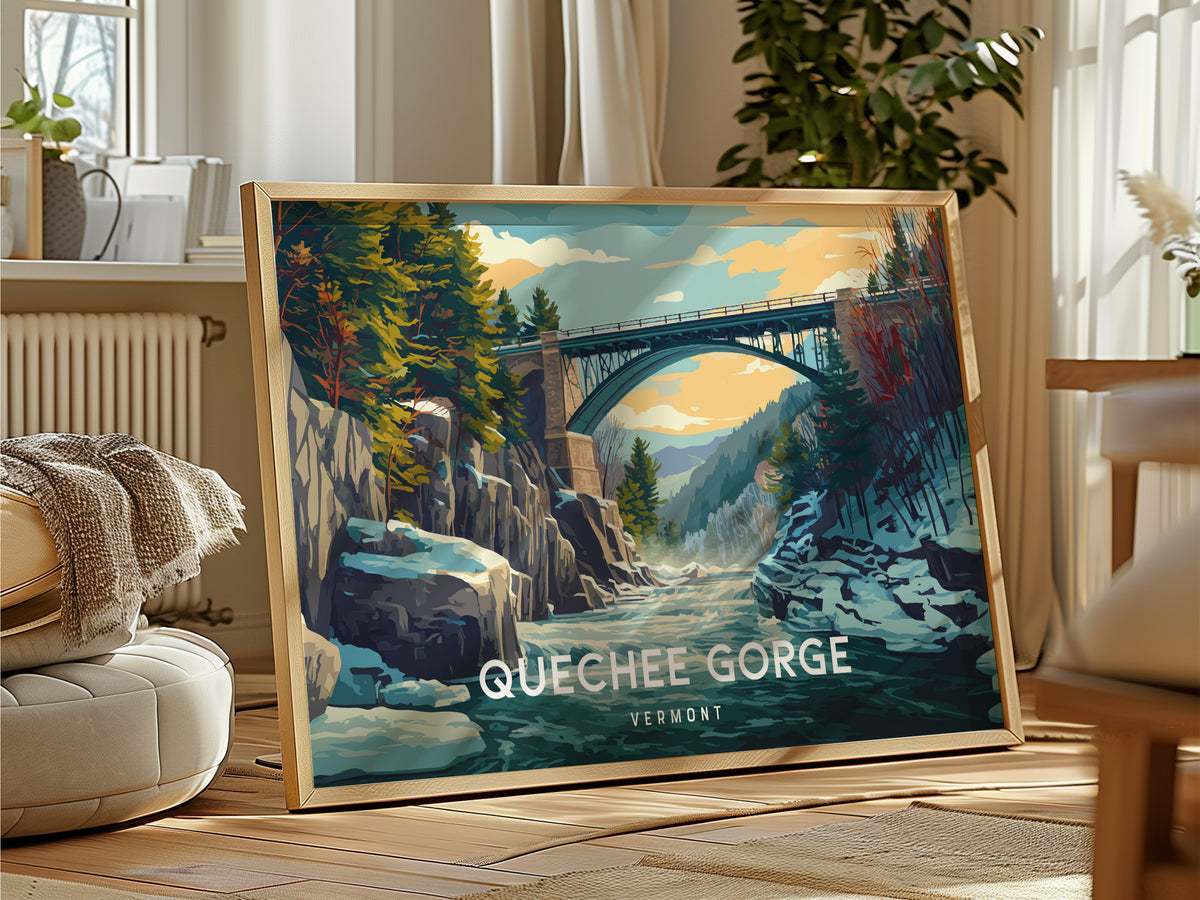 Quechee Gorge Landscape, Vermont Poster | Framed or Unframed Gorge Wall Art — framed and ready to hang
