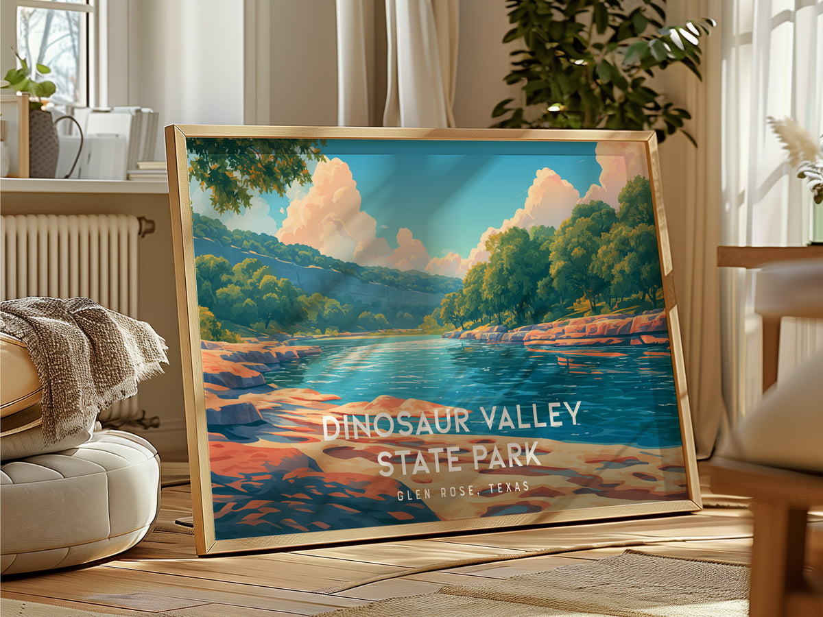 Dinosaur Valley State Park Landscape Poster | Glen Rose, Texas Vacation Wall Art — framed and ready to hang