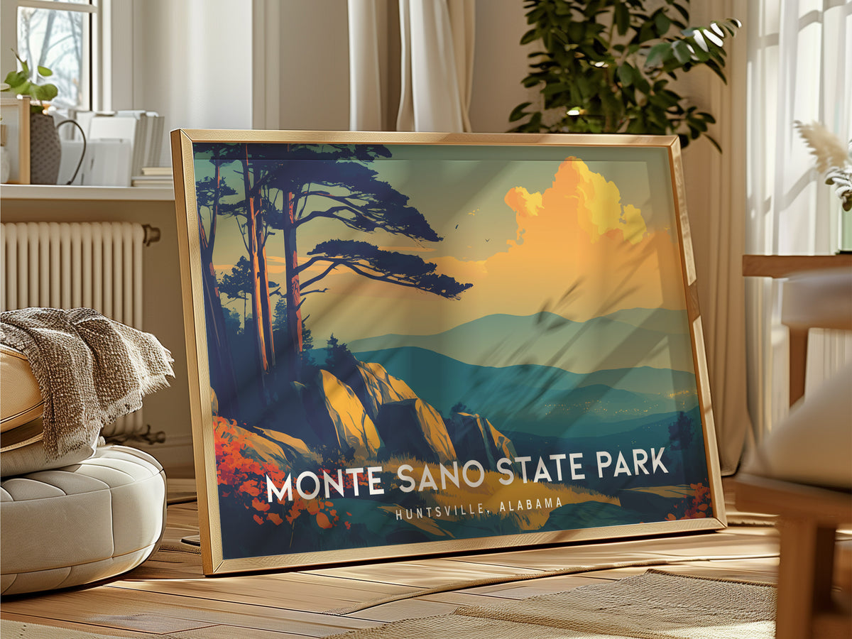 Monte Sano State Park Landscape Poster | Huntsville, Alabama Framed or Unframed Travel Gift Wall Art — framed and ready to ha