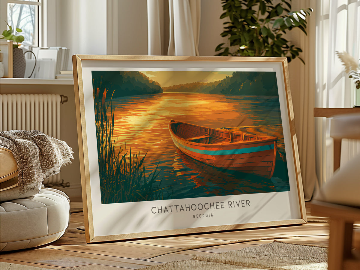Chattahoochee River Landscape Matte Border Poster | Georgia Destination Print Travel Wall Art — framed and ready to hang