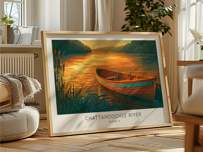 Chattahoochee River Landscape Matte Border Poster | Georgia Destination Print Travel Wall Art — framed and ready to hang
