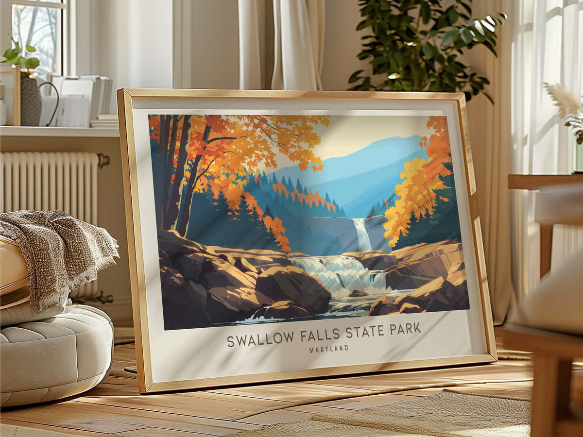 Swallow Falls State Park Landscape Matte Border Poster | Maryland Framed or Unframed Travel Gift — framed and ready to hang