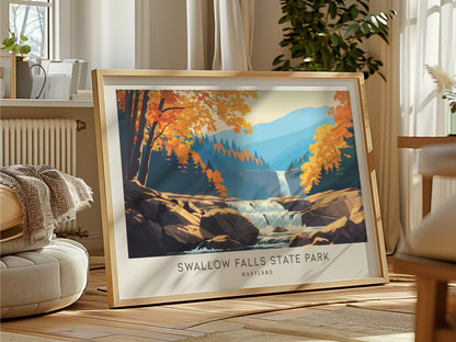 Swallow Falls State Park Landscape Matte Border Poster | Maryland Framed or Unframed Travel Gift — framed and ready to hang