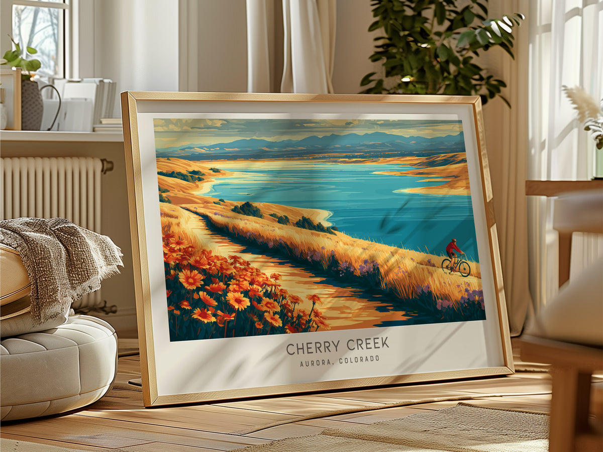 Cherry Creek Landscape Matte Border Poster | Aurora, Colorado Travel Wall Art — framed and ready to hang