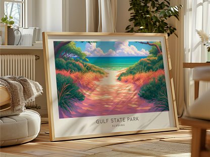 Gulf State Park Landscape Matte Border Poster | Alabama Vacation Wall Art Tropical Beach Print — framed and ready to hang