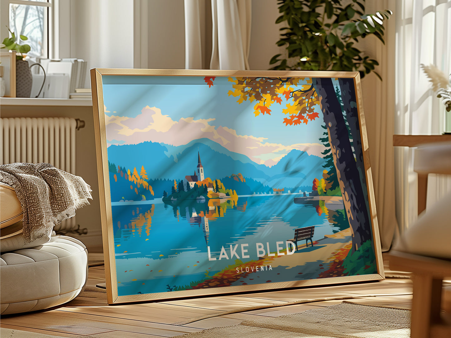 Lake Bled, Slovenia Landscape Poster | Medieval Castle & Alpine Lake Vacation Wall Art — framed and ready to hang