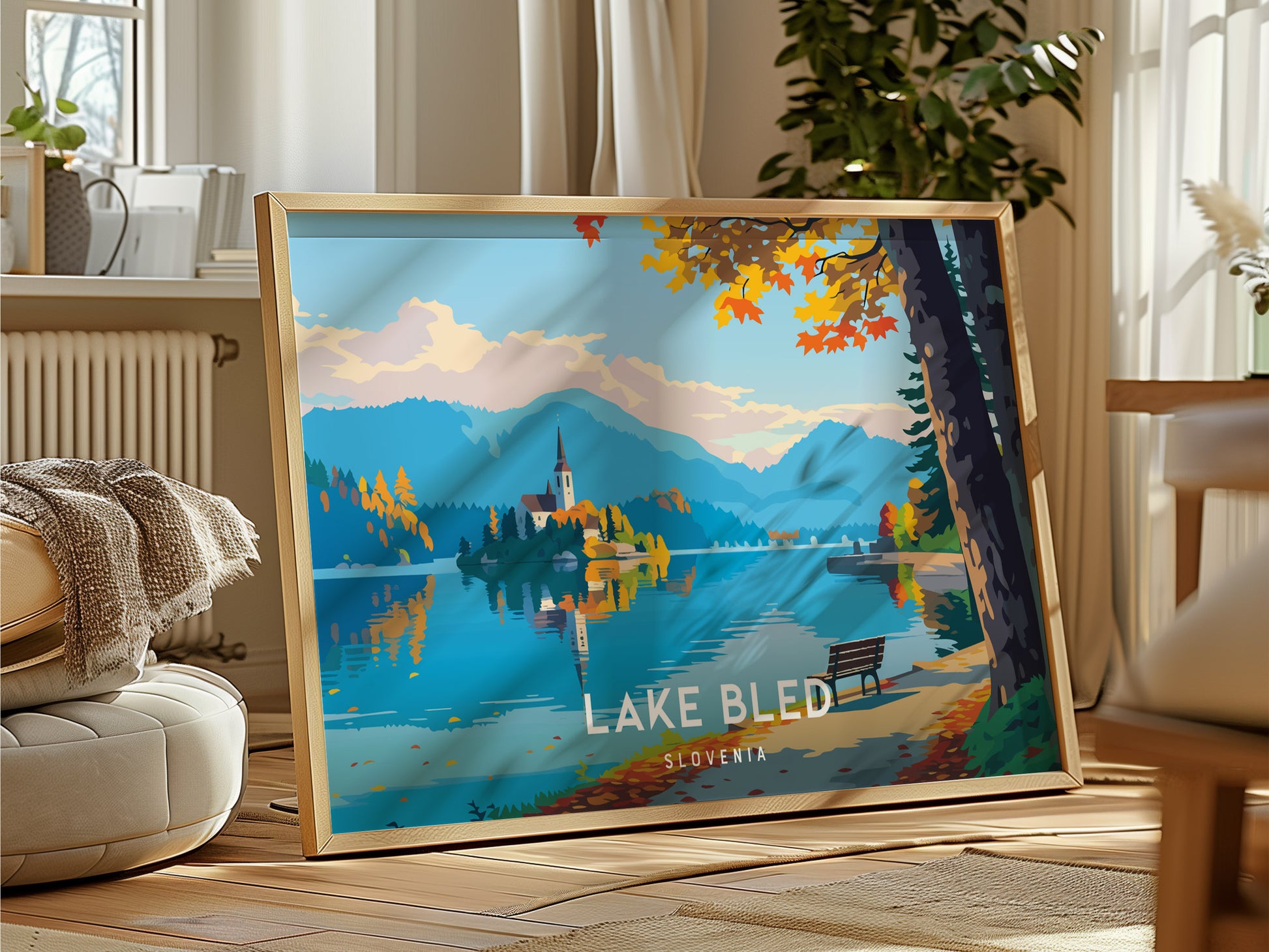 Lake Bled, Slovenia Landscape Poster | Medieval Castle & Alpine Lake Vacation Wall Art — framed and ready to hang