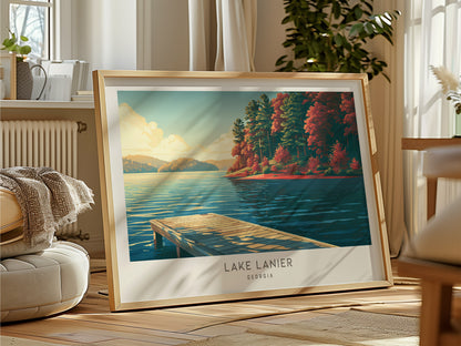 Lake Lanier Landscape Matte Border Poster | Georgia Travel Gift Framed or Unframed — framed and ready to hang
