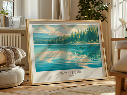 Payette Lake Landscape Matte Border Poster | Idaho Beach House Decor — framed and ready to hang