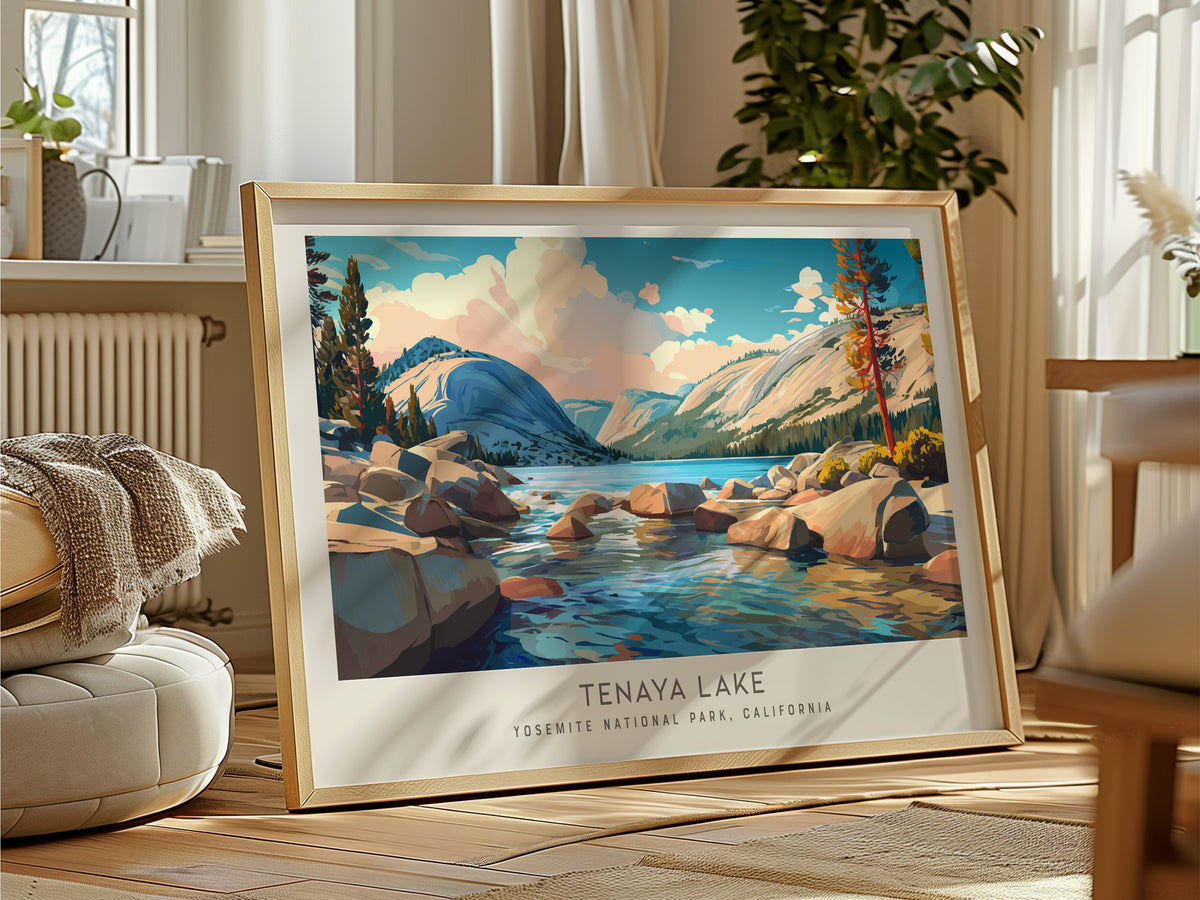 Tenaya Lake Landscape Matte Border Poster | Yosemite National Park, California Framed or Unframed Travel Gift — framed and re