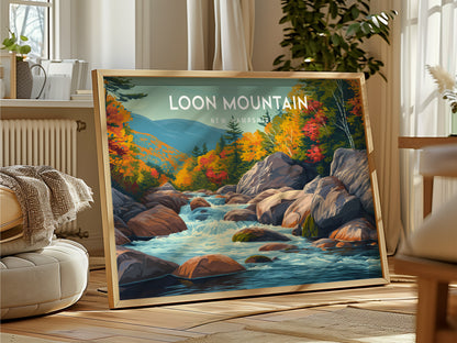 Loon Mountain Landscape Poster | New Hampshire Framed or Unframed Wall Art — framed and ready to hang