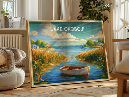 Lake Okoboji, Iowa Landscape Poster | Great Lakes Vacation Wall Art — framed and ready to hang