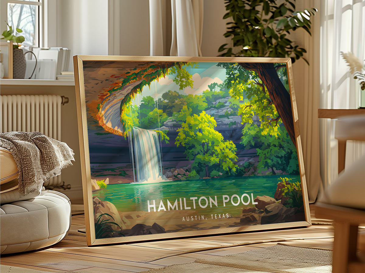 Hamilton Pool Landscape Poster | Austin, Texas Framed or Unframed Beach House Decor Wall Art — framed and ready to hang