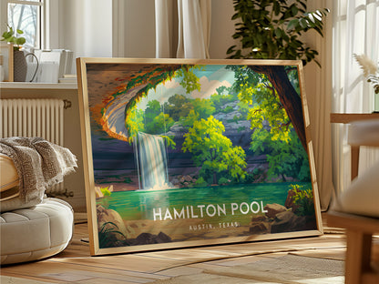 Hamilton Pool Landscape Poster | Austin, Texas Framed or Unframed Beach House Decor Wall Art — framed and ready to hang