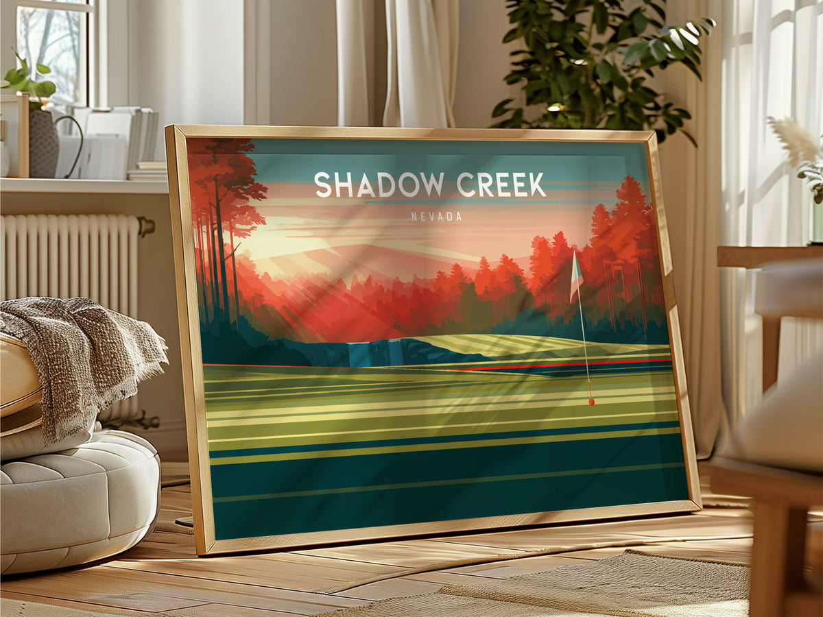 Shadow Creek, Nevada Landscape Poster | Links Poster Golfer Gift Wall Art — framed and ready to hang