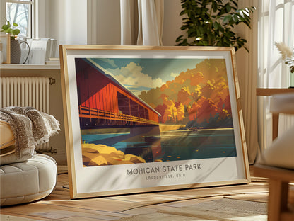 Mohican State Park Landscape Matte Border Poster | Loudonville, Ohio Vacation Wall Art — framed and ready to hang