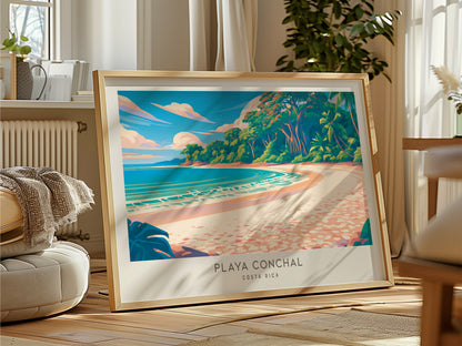 Playa Conchal Landscape Matte Border Poster | Costa Rica Coastal Beach Decor Travel Wall Art — framed and ready to hang